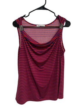 Kenneth Cole Womens Red Purple Striped Stretch Draped Tank Top Y2K Glam
